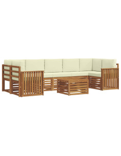 Set divani 8 pcs Naturale e Crema Legno di Acacia Massello 2