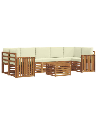 Set divani 8 pcs Naturale e Crema Legno di Acacia Massello