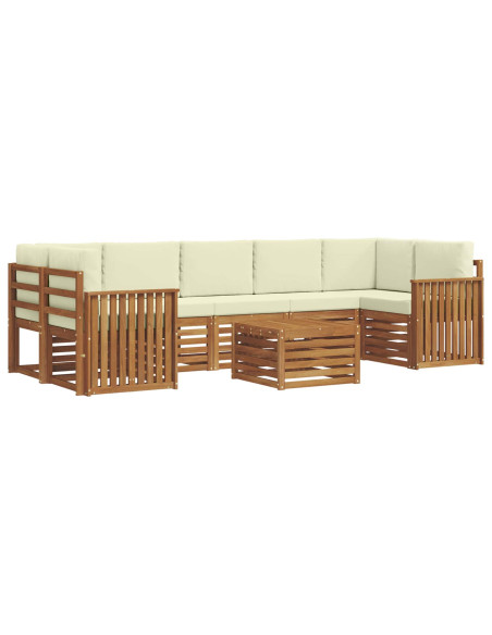 Set divani 8 pcs Naturale e Crema Legno di Acacia Massello