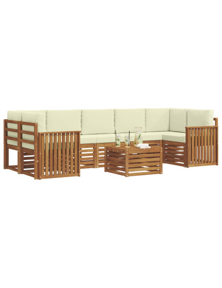 Set divani 8 pcs Naturale e Crema Legno di Acacia Massello