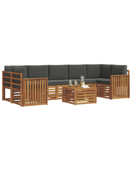 Set divani 8 pcs Naturale e Antracite Legno di Acacia Massello