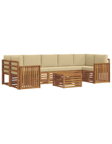 Set divani 8 pcs Naturale e Beige Legno di Acacia Massello