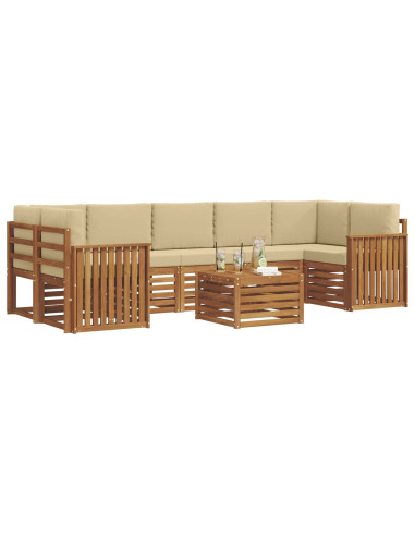 Set divani 8 pcs Naturale e Beige Legno di Acacia Massello