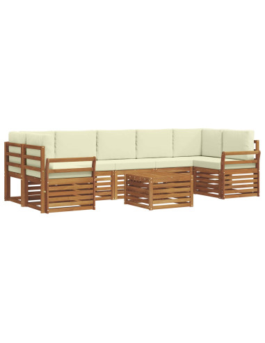 Set divani 8 pcs Naturale e Crema Legno di Acacia Massello