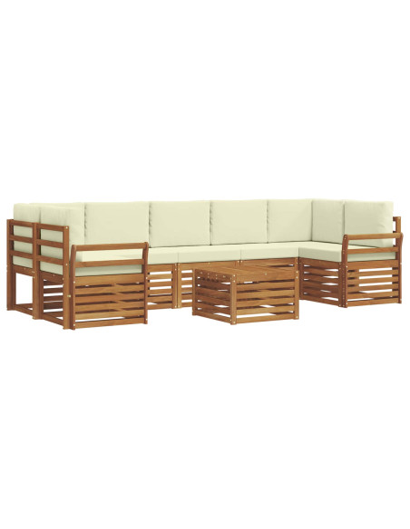 Set divani 8 pcs Naturale e Crema Legno di Acacia Massello