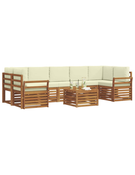 Set divani 8 pcs Naturale e Crema Legno di Acacia Massello