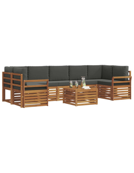 Set divani 8 pcs Naturale e Antracite Legno di Acacia Massello