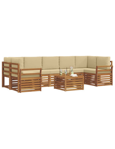 Set divani 8 pcs Naturale e Beige Legno di Acacia Massello