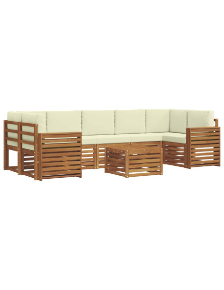 Set divani 8 pcs Naturale e Crema Legno di Acacia Massello