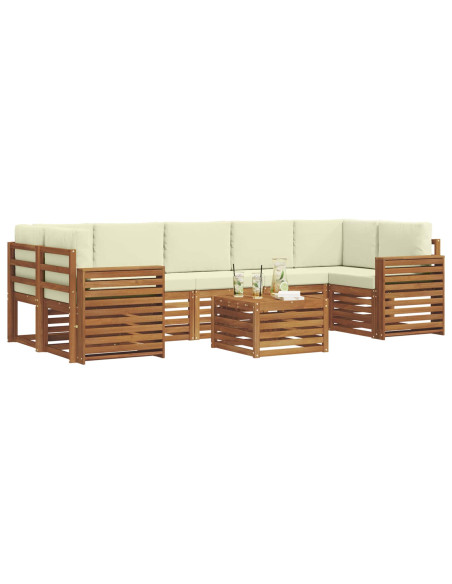 Set divani 8 pcs Naturale e Crema Legno di Acacia Massello