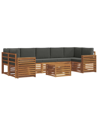 Set divani 8 pcs Naturale e Antracite Legno di Acacia Massello