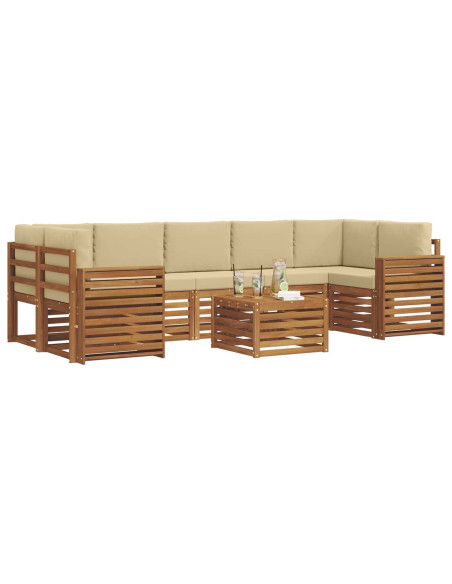 Set divani 8 pcs Naturale e Beige Legno di Acacia Massello