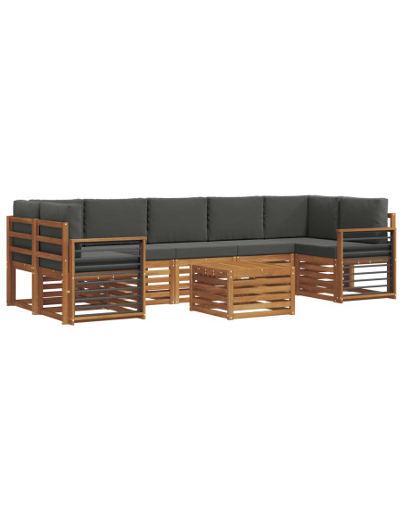 Set divani 8 pcs Naturale e Antracite Legno di Acacia Massello