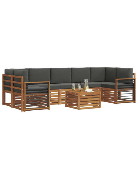 Set divani 8 pcs Naturale e Antracite Legno di Acacia Massello