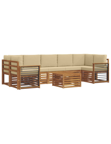 Set divani 8 pcs Naturale e Beige Legno di Acacia Massello