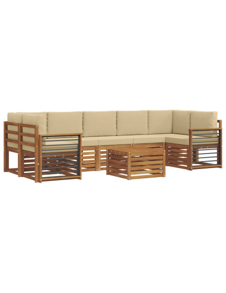 Set divani 8 pcs Naturale e Beige Legno di Acacia Massello