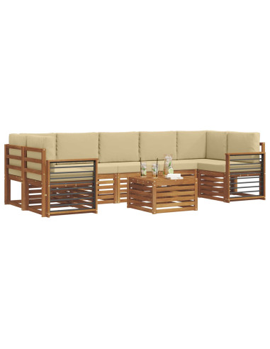 Set divani 8 pcs Naturale e Beige Legno di Acacia Massello