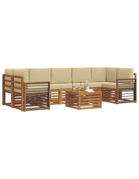 Set divani 8 pcs Naturale e Beige Legno di Acacia Massello