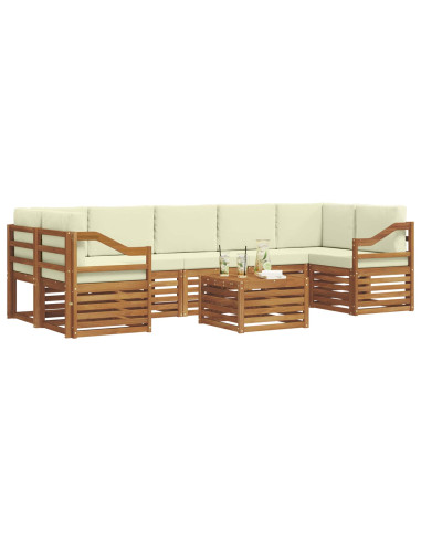 Set divani 8 pcs Naturale e Crema Legno di Acacia Massello