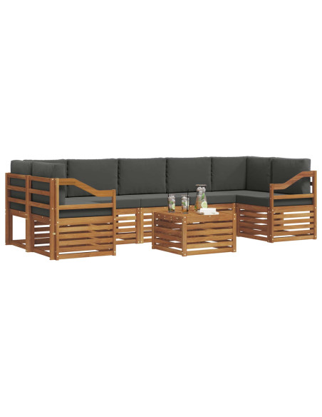 Set divani 8 pcs Naturale e Antracite Legno di Acacia Massello