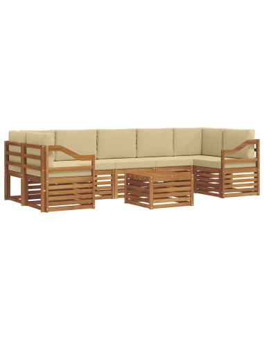 Set divani 8 pcs Naturale e Beige Legno di Acacia Massello