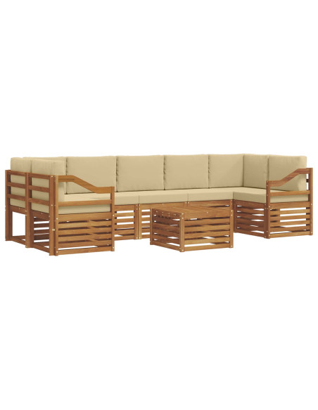 Set divani 8 pcs Naturale e Beige Legno di Acacia Massello