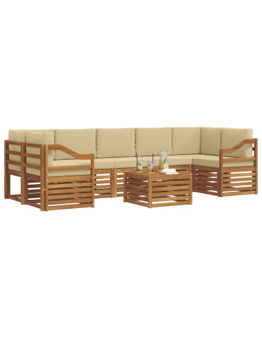 Set divani 8 pcs Naturale e Beige Legno di Acacia Massello