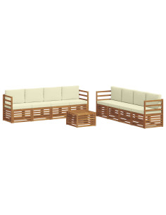 Set divani 9 pcs Naturale e Crema Legno di Acacia Massello 2