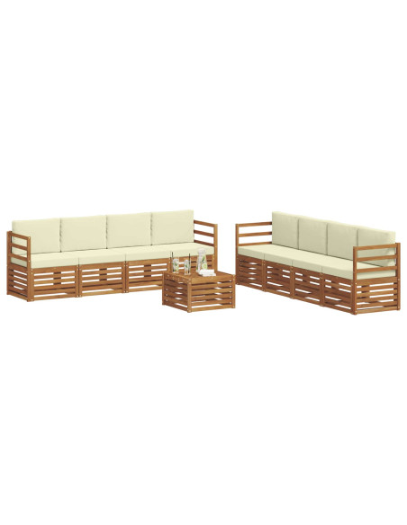 Set divani 9 pcs Naturale e Crema Legno di Acacia Massello