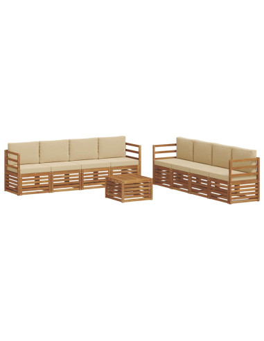 Set divani 9 pcs Naturale e Beige Legno di Acacia Massello