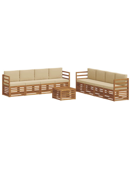 Set divani 9 pcs Naturale e Beige Legno di Acacia Massello