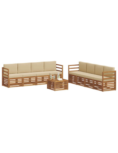 Set divani 9 pcs Naturale e Beige Legno di Acacia Massello