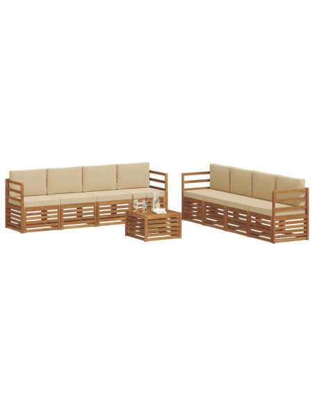 Set divani 9 pcs Naturale e Beige Legno di Acacia Massello