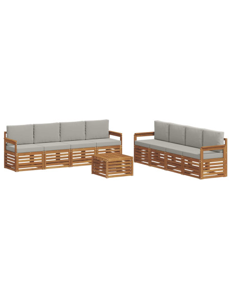 Set divani con cuscino 9 pcs Grigio Naturale e Chiaro