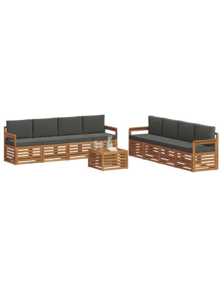 Set divani 9 pcs Naturale e Antracite Legno di Acacia Massello
