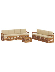Set divani 9 pcs Naturale e Beige Legno di Acacia Massello 2