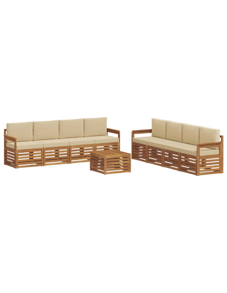 Set divani 9 pcs Naturale e Beige Legno di Acacia Massello