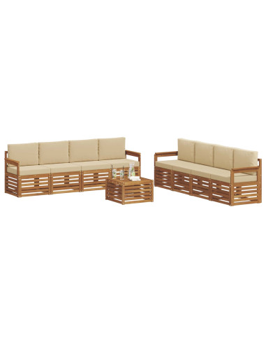 Set divani 9 pcs Naturale e Beige Legno di Acacia Massello