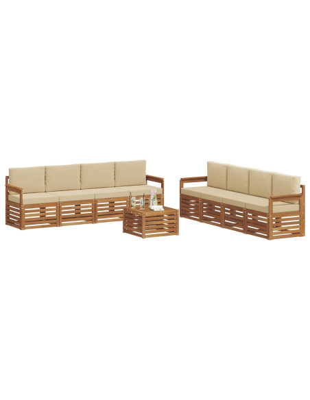 Set divani 9 pcs Naturale e Beige Legno di Acacia Massello