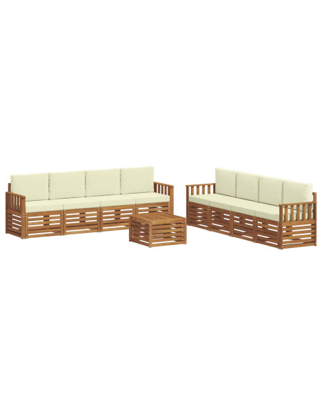 Set divani 9 pcs Naturale e Crema Legno di Acacia Massello