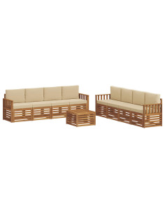 Set divani 9 pcs Naturale e Beige Legno di Acacia Massello 2
