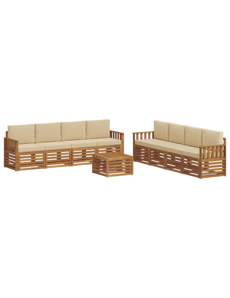 Set divani 9 pcs Naturale e Beige Legno di Acacia Massello