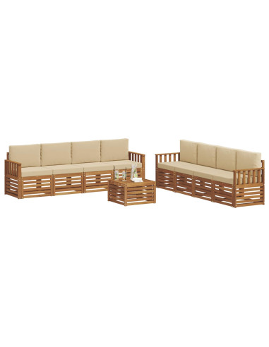 Set divani 9 pcs Naturale e Beige Legno di Acacia Massello