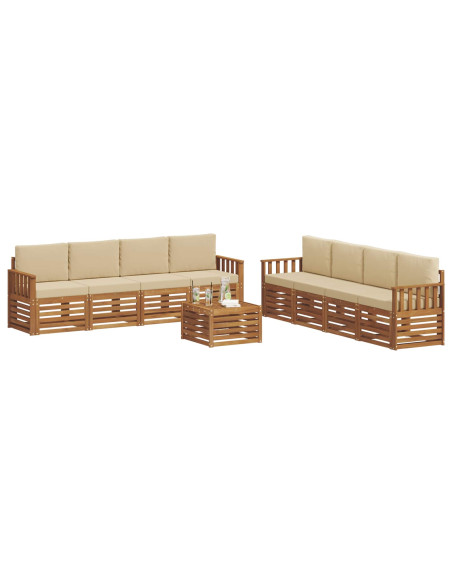 Set divani 9 pcs Naturale e Beige Legno di Acacia Massello