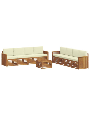 Set divani 9 pcs Naturale e Crema Legno di Acacia Massello