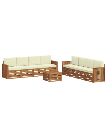 Set divani 9 pcs Naturale e Crema Legno di Acacia Massello