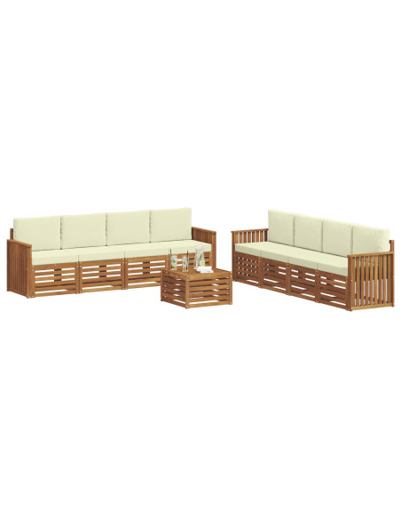 Set divani 9 pcs Naturale e Crema Legno di Acacia Massello