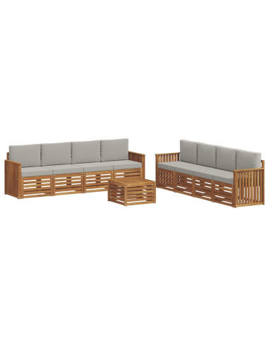Set divani con cuscino 9 pcs Grigio Naturale e Chiaro