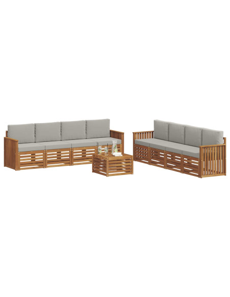 Set divani con cuscino 9 pcs Grigio Naturale e Chiaro