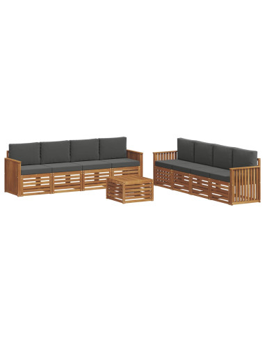 Set divani 9 pcs Naturale e Antracite Legno di Acacia Massello